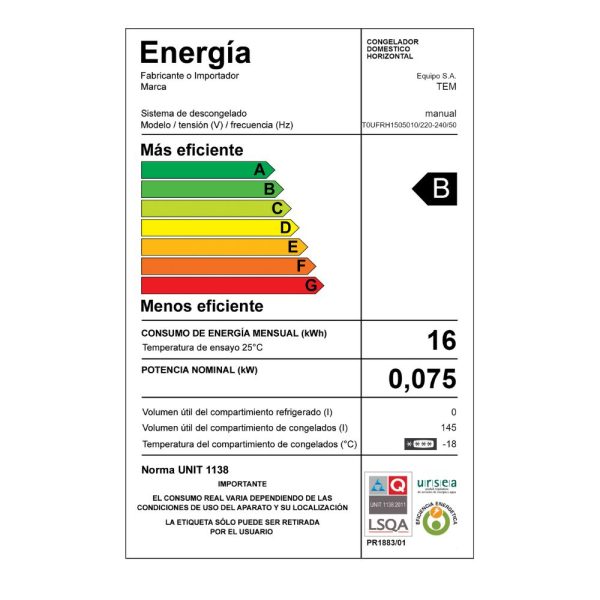 Freezer Horizontal TEM 142 Lts